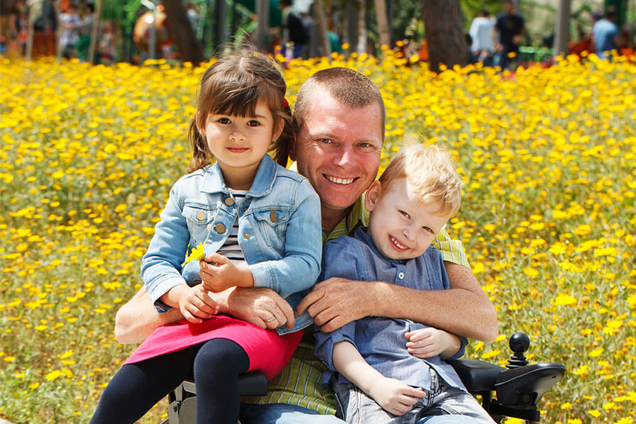 A man and two children 